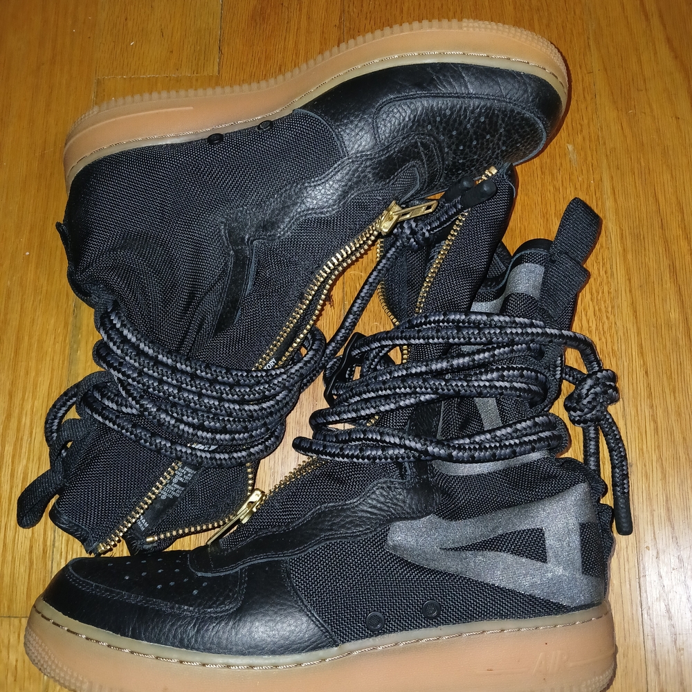 Nike Black and Gold Air Force Sneakers